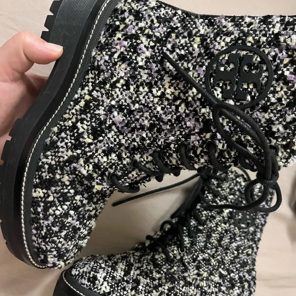 Tory Burch Black and White Tweed Ankle Boots - Picture 3 of 9